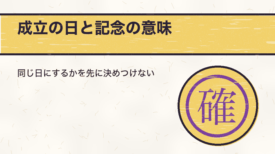 成立の日と記念の意味。同じ日にするかを先に決めつけない