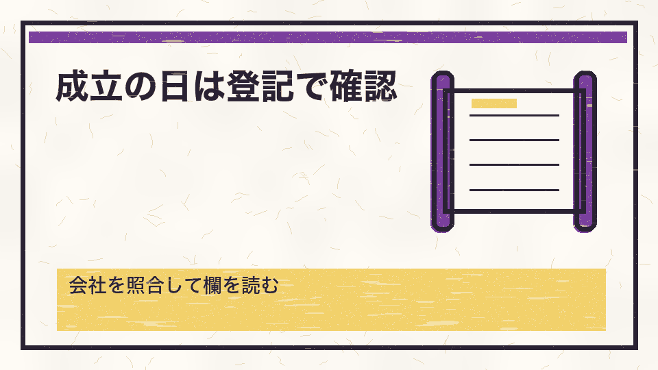 成立の日は登記で確認。会社を照合して欄を読む