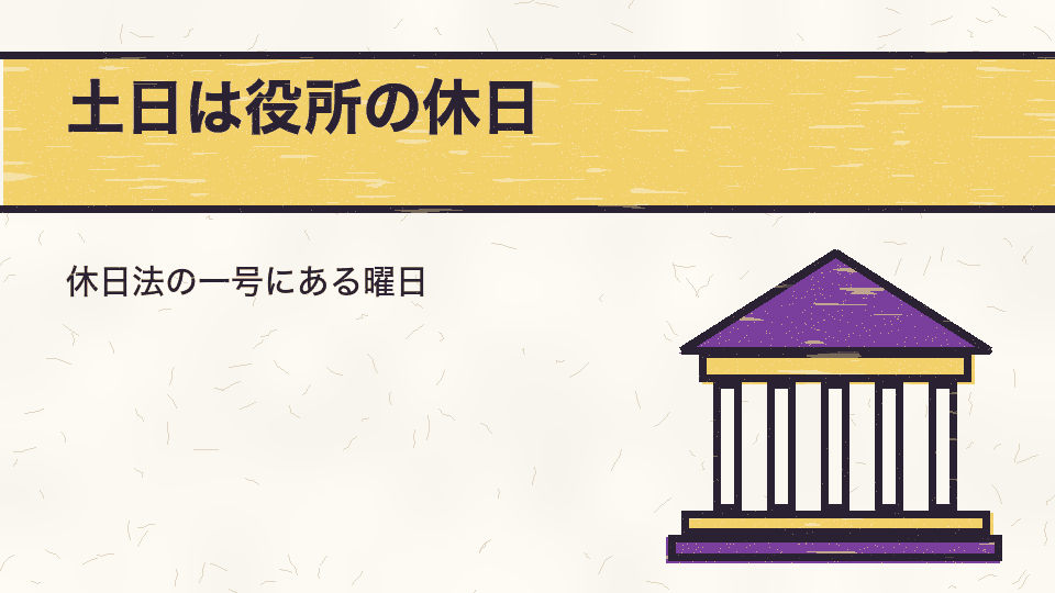 土日は役所の休日。休日法の一号にある曜日