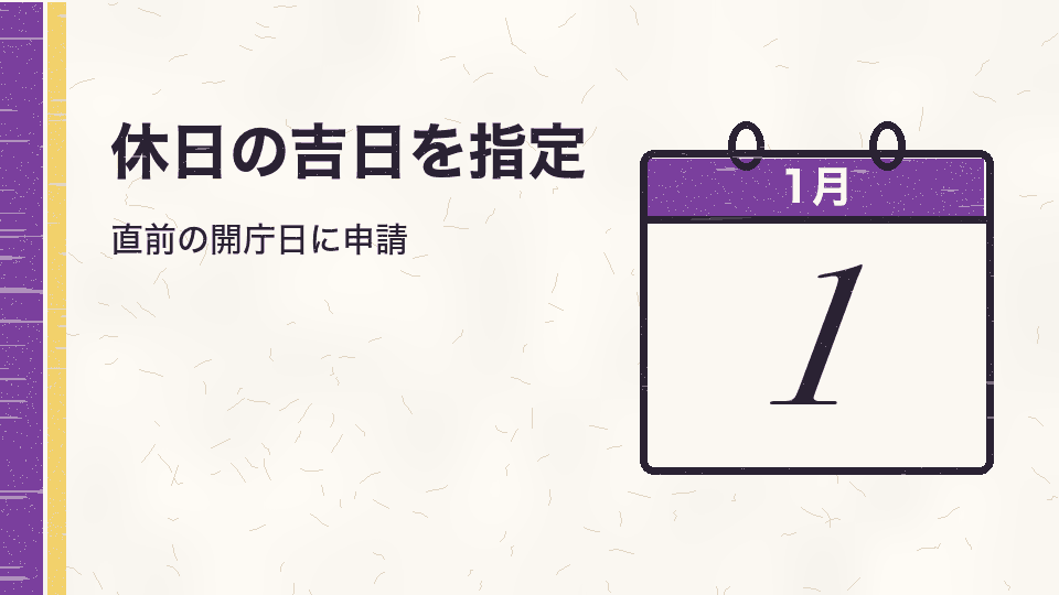 休日の吉日を指定。直前の開庁日に申請