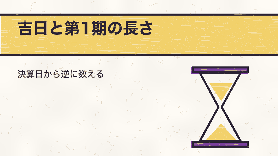 吉日と第1期の長さ。決算日から逆に数える