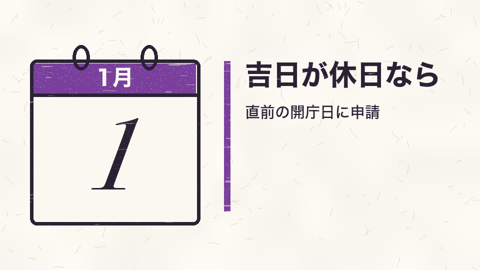 吉日が休日なら。直前の開庁日に申請