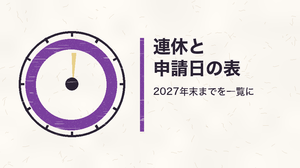 連休と申請日の表。2027年末までを一覧に