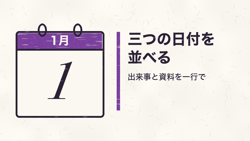 三つの日付を並べる。出来事と資料を一行で