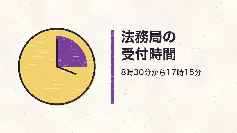 法務局の受付時間。8時30分から17時15分