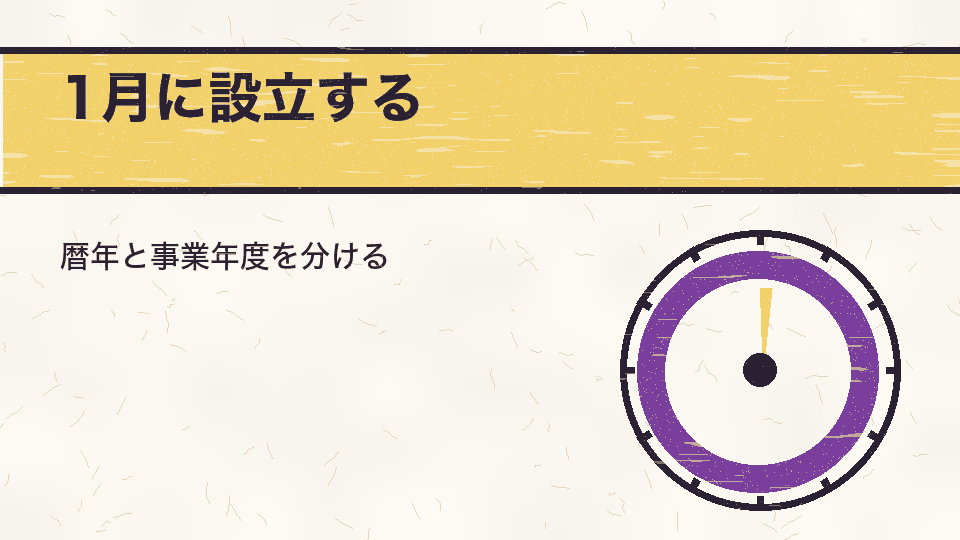 1月に設立する。暦年と事業年度を分ける