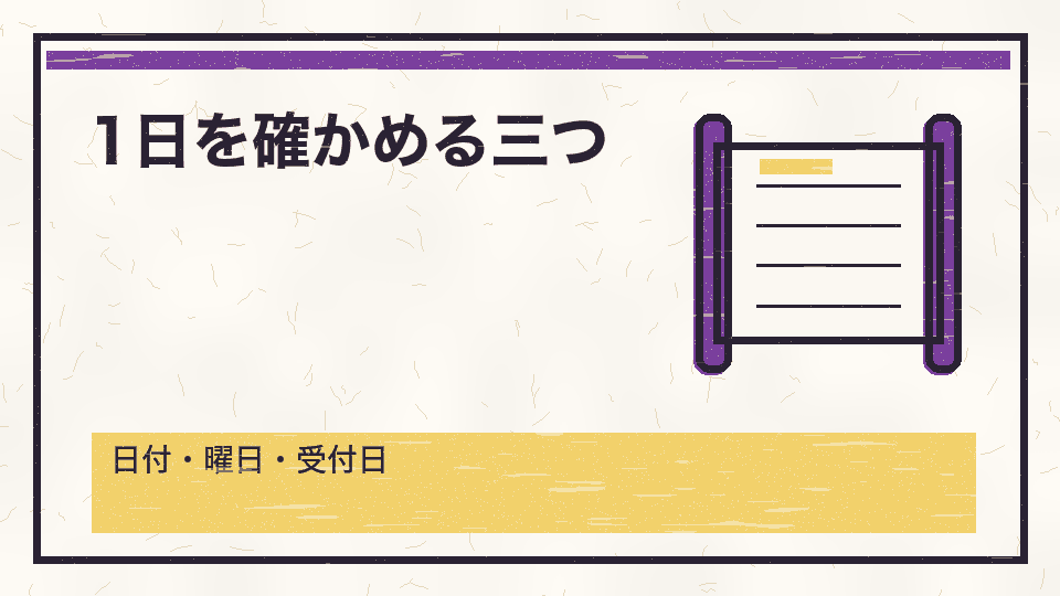 1日を確かめる三つ。日付・曜日・受付日