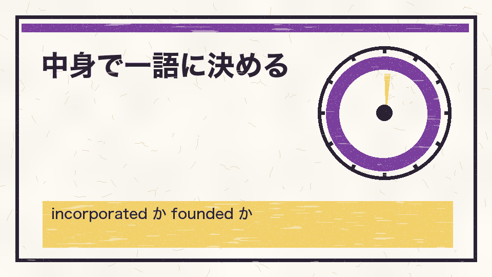 中身で一語に決める。incorporated か founded か