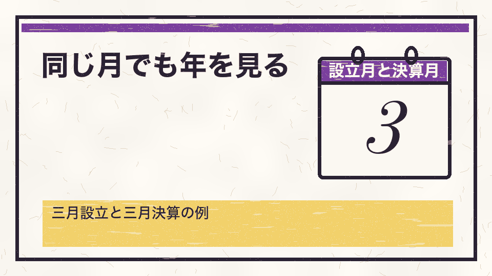 同じ月でも年を見る。三月設立と三月決算の例