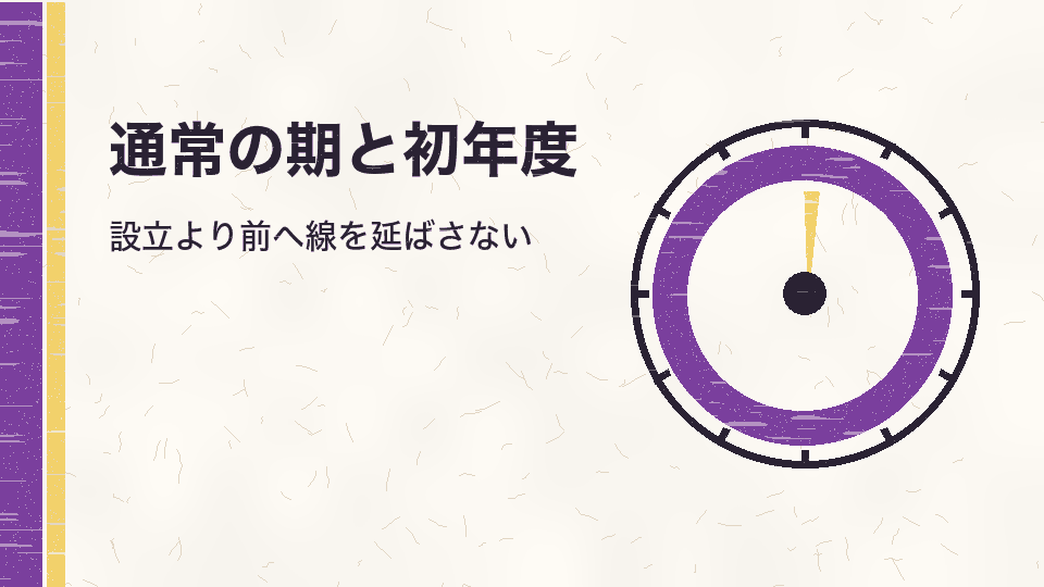 通常の期と初年度。設立より前へ線を延ばさない