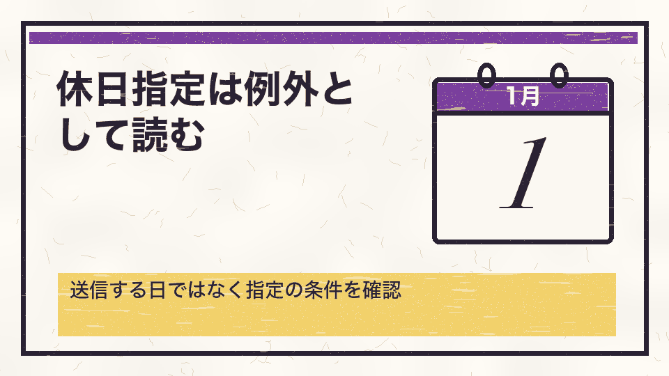 休日指定は例外として読む。送信する日ではなく指定の条件を確認