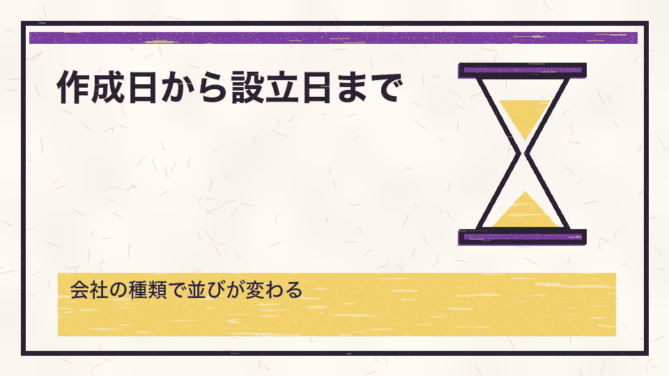 作成日から設立日まで。会社の種類で並びが変わる