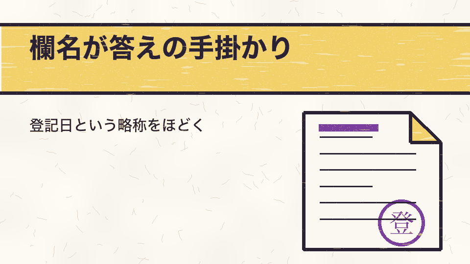 欄名が答えの手掛かり。登記日という略称をほどく